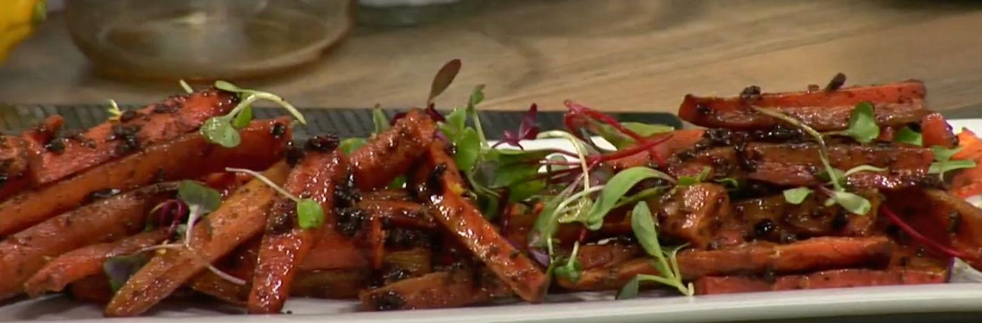 Maple, spice and cocoa nib roasted carrots from Rockland Chef Bonnie Foehr