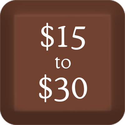 A brown square button displays white text reading $15 to $30.