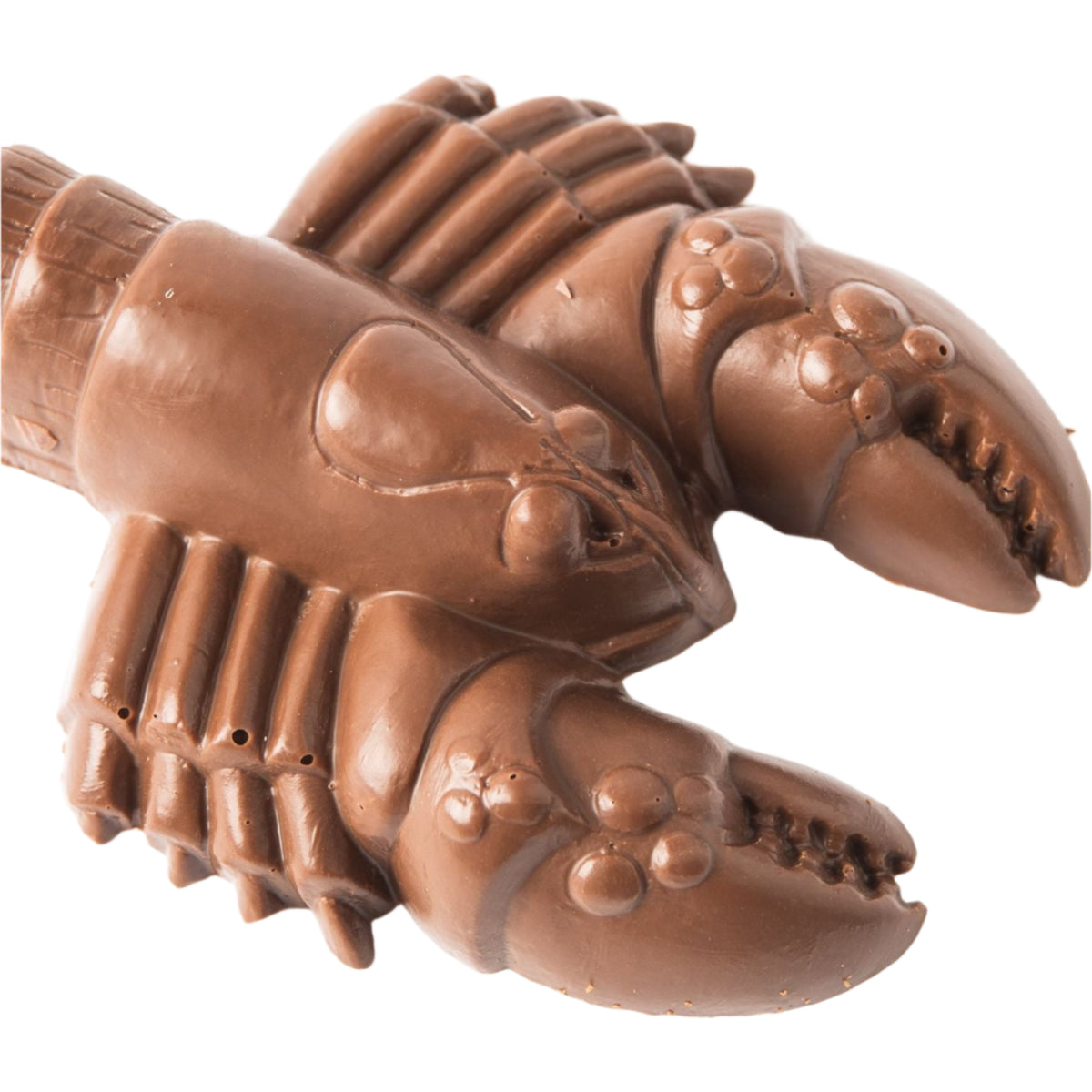 A close-up of the Bixby Chocolates Milk Chocolate 1 Lb Lobster highlights its detailed claws and body—an ideal unique Maine gift.