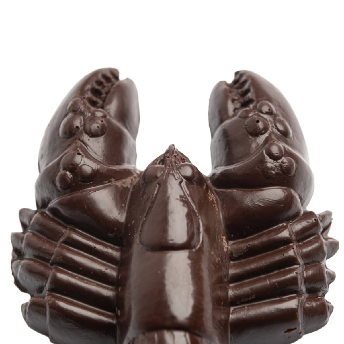 A close-up of Bixby Chocolates' Dark Chocolate 1 lb Lobster (Vegan) showcases its detailed claws, legs, and body against a white background—an ideal Maine chocolate gift for any vegan chocolate lover.